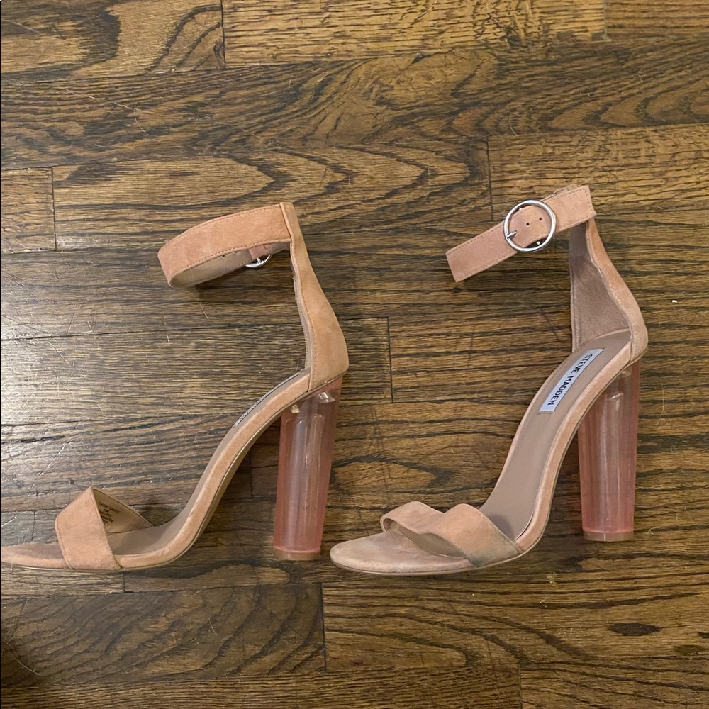 Pink Suede Steve Madden Heels w/ Clear Chunky Heel - Picture 3 of 8